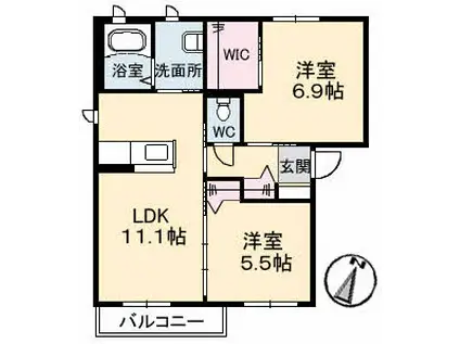 ラ フォンティ一ヌB(2LDK/2階)の間取り写真