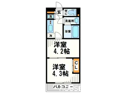 ガーラ・ヴィスタ調布(2K/1階)の間取り写真