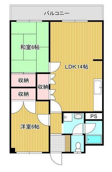 パープルハイツ安部(2LDK/3階)の間取り写真