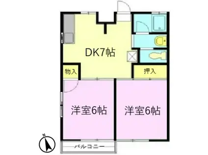 ドエルホーキ A棟(2DK/1階)の間取り写真