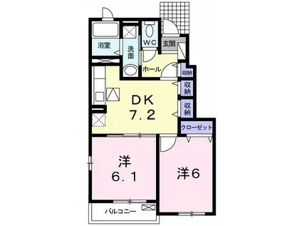 プレミール ヴィラ B(2DK/1階)の間取り写真