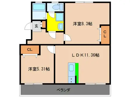広島コーポ(2LDK/4階)の間取り写真