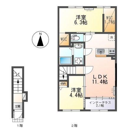 ラ・クラリエール(2LDK/2階)の間取り写真