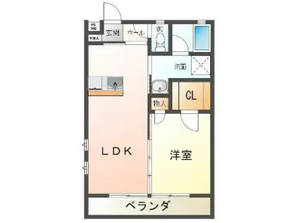 RIM A(1LDK/2階)の間取り写真