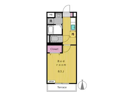 GRAND OCEAN(1K/2階)の間取り写真