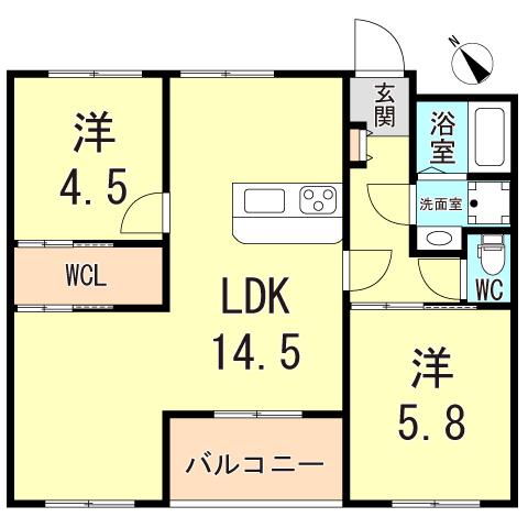 御崎北ビル(2LDK/10階)の間取り写真