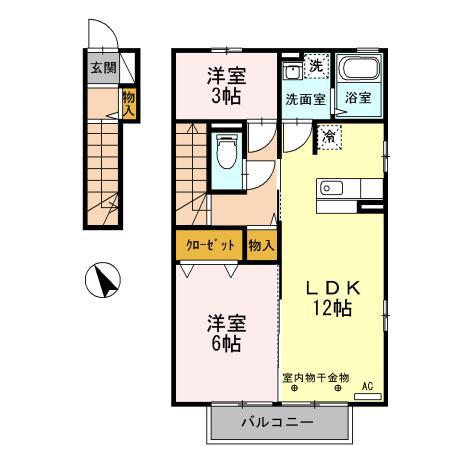 エスペランサ堤(1SLDK/2階)の間取り写真