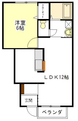 ヴェルデュールB棟(1LDK/1階)の間取り写真
