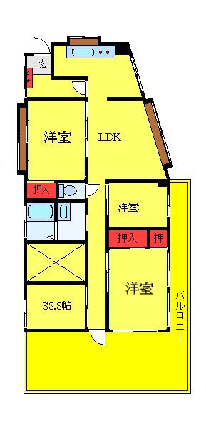 大日野ハイツ(3SLDK/3階)の間取り写真
