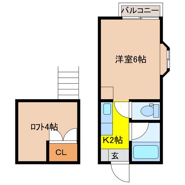 サンパレス弐番館(1K/2階)の間取り写真