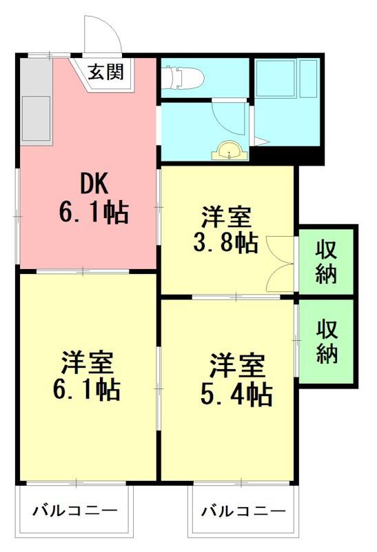 コーポ小沢(3DK/2階)の間取り写真