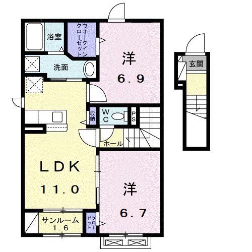プロムナード 公文名A(2LDK/2階)の間取り写真