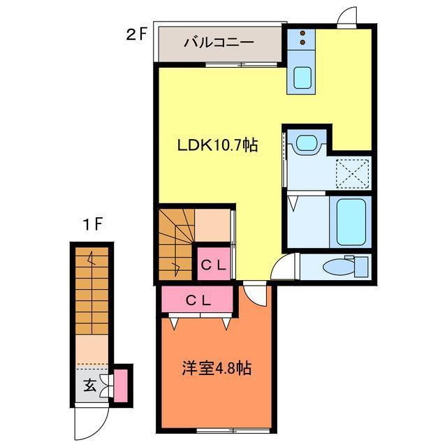 イニエ水道町(1LDK/2階)の間取り写真