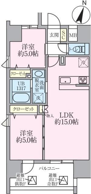 メルシーペール上落合(2LDK/2階)の間取り写真