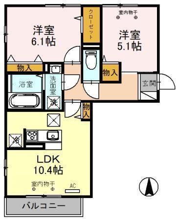 ゼルコバ II(2LDK/1階)の間取り写真
