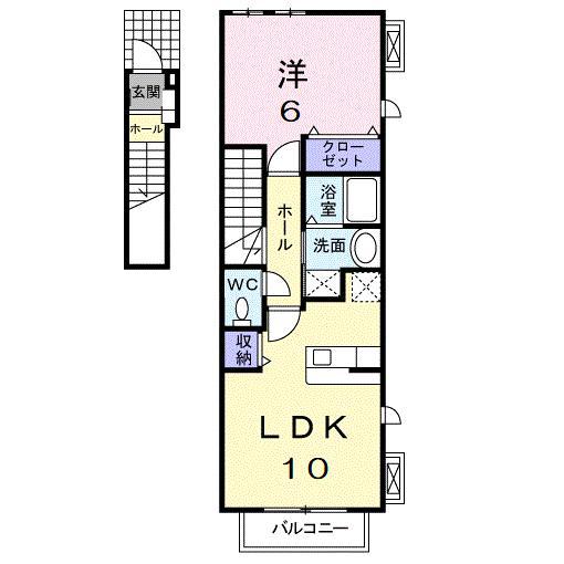 ラフィーネ不動 上平井(1LDK/2階)の間取り写真