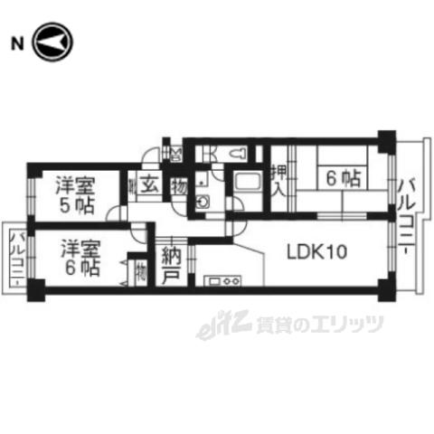 ユニライフ宇治C棟(3LDK/5階)の間取り写真