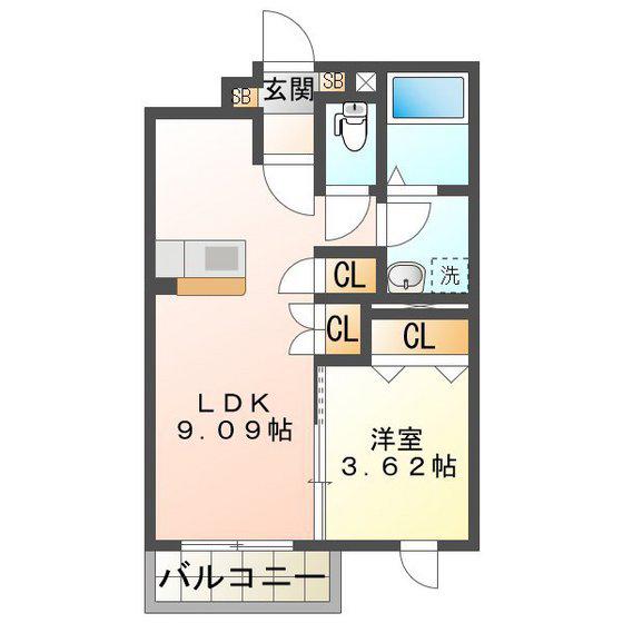 GRAND ESPOIR(1DK/2階)の間取り写真