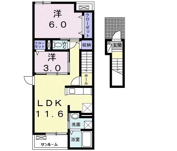 ラミーナII(2LDK/2階)の間取り写真
