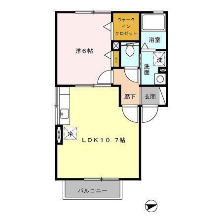 パルファンローズ(1LDK/2階)の間取り写真