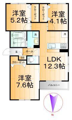 トレ・アルコバレーノ中央(3LDK/5階)の間取り写真