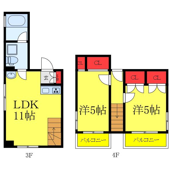 AN町屋ハイツ(2LDK/3階)の間取り写真