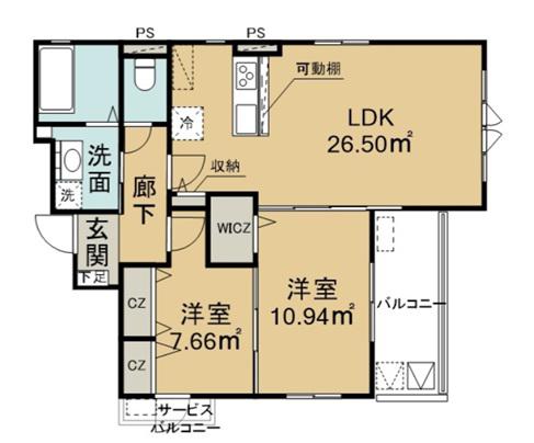 リヴェル紺屋町(2LDK/2階)の間取り写真