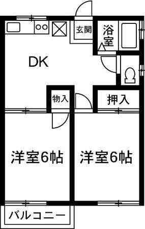 ファミーユカワイ(2DK/1階)の間取り写真