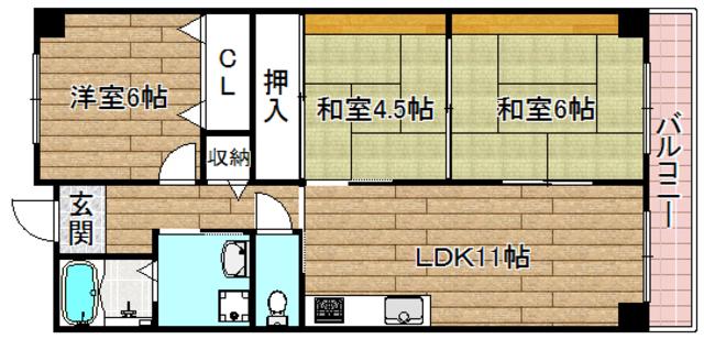 ラフィーネ上牧(3LDK/3階)の間取り写真