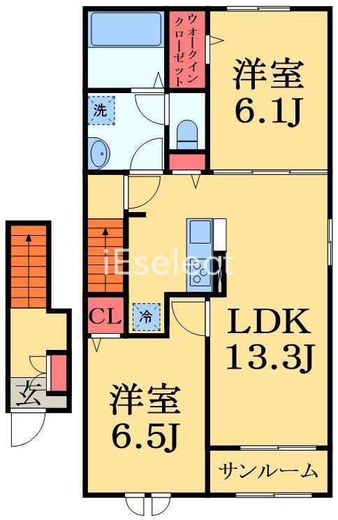 クレールC(2LDK/2階)の間取り写真