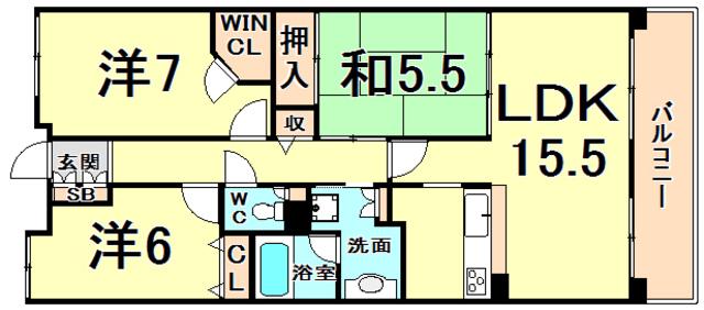 甲子園三番町ハイツ(3LDK/3階)の間取り写真