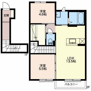 コンシェルジュ川合B(2LDK/2階)の間取り写真