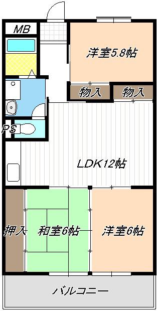 第5グランドハイツ服部(3LDK/3階)の間取り写真