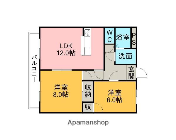 リバーサイド湯山(2LDK/3階)の間取り写真
