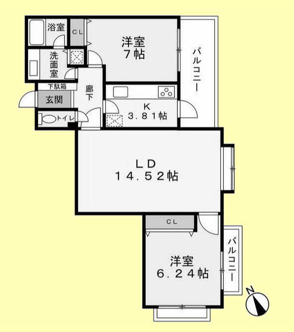 サンロード下馬(2LDK/1階)の間取り写真