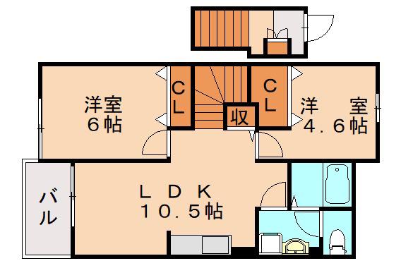エスポワール吉田III(2LDK/2階)の間取り写真
