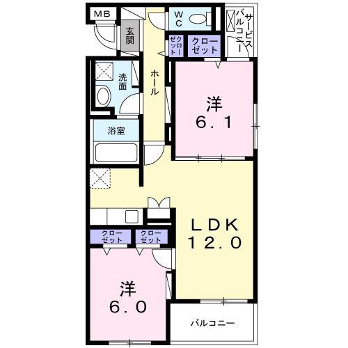 ヴァンティアンII日吉(2LDK/2階)の間取り写真
