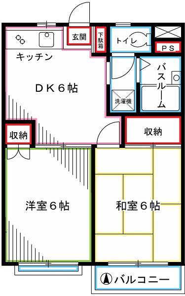 モンシャトー小金井東B棟(2DK/2階)の間取り写真
