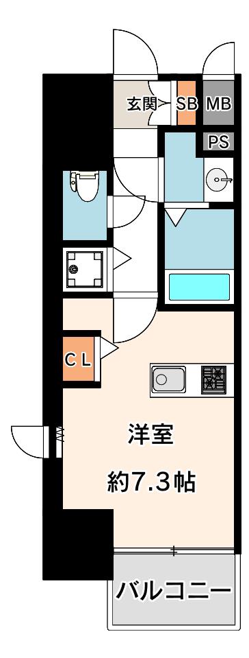 プレサンスタワー北浜(1K/7階)の間取り写真