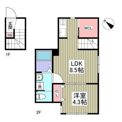 北区西が丘アパート(1LDK/2階)の間取り写真