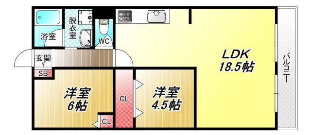 プレジデント東大阪第1棟(2LDK/5階)の間取り写真