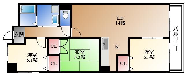 ユーハウス鶴舞II(3LDK/8階)の間取り写真