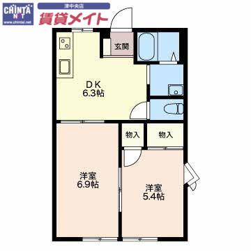 マウント高松A(2DK/1階)の間取り写真