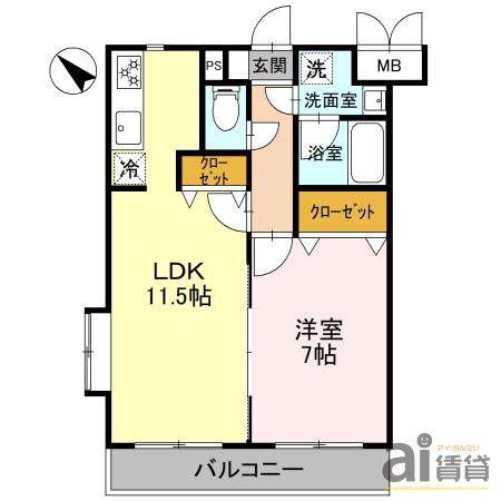 リラッサーレ I(1LDK/1階)の間取り写真