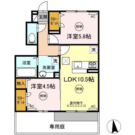 シャンス・ヴィラージュI(2LDK/1階)の間取り写真