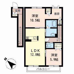 グランドゥール英賀保E(2LDK/2階)の間取り写真
