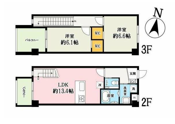 JR埼京線 北与野駅 徒歩35分 3階建 築3年(2LDK/2階)の間取り写真