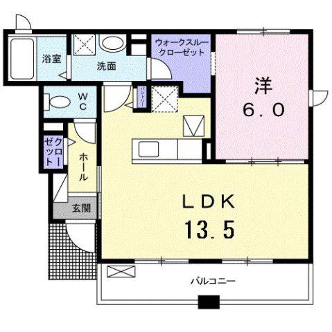 レインボー國府 D(1LDK/1階)の間取り写真