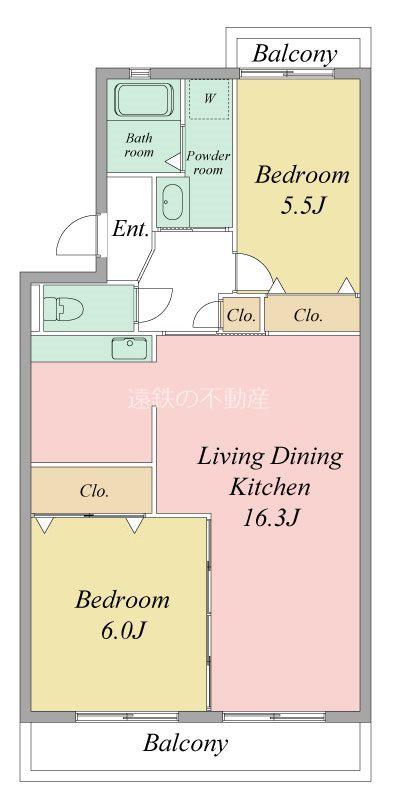 ボヌール(2LDK/2階)の間取り写真