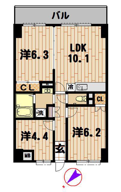 WITH PLACE MORISAKI(3LDK/5階)の間取り写真